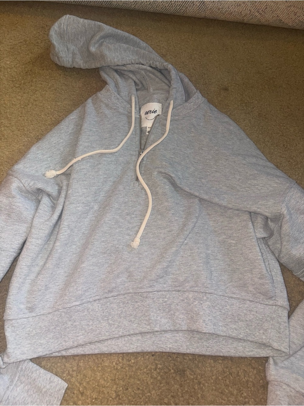 Aerie Hoodie Women S Gray Relaxed Solid Half Zip Fleece Loungewear Athleisure Sm